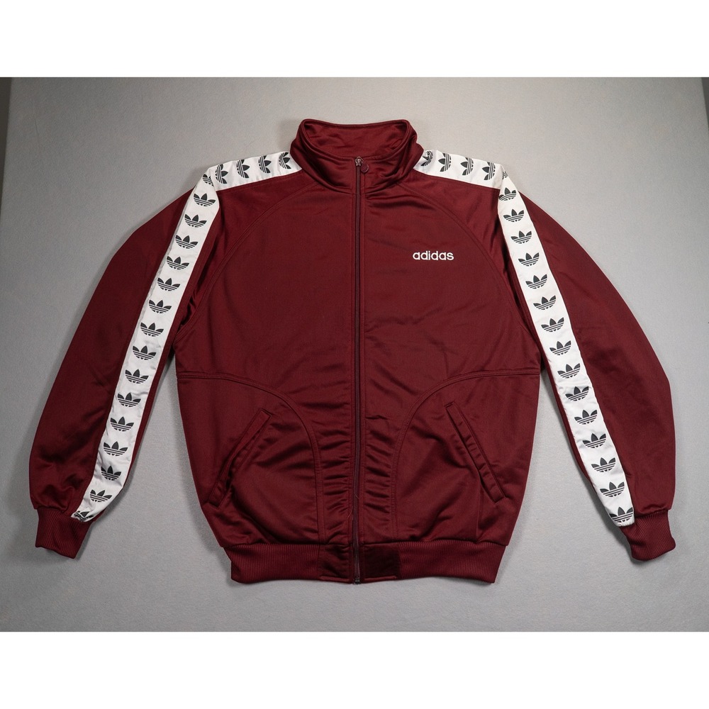 Vintage Y2K Adidas Burgundy Track Jacket Trefoil Logo Tape Full Zip Men's M